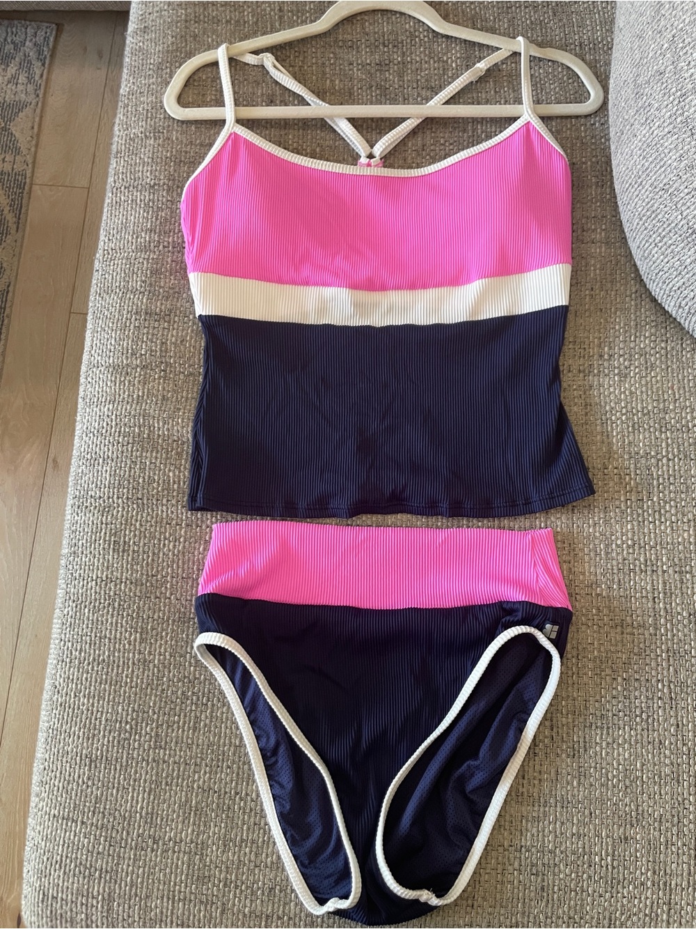 Beach House Sport Colorblock Ribbed Tankini Swimsuit Racerback Women’s Size 12